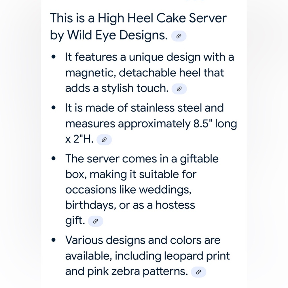 NEW,WildEye Designs,Stainless Steel High-Heel Cake Server,Magnetic Black Handle - Picture 8 of 8